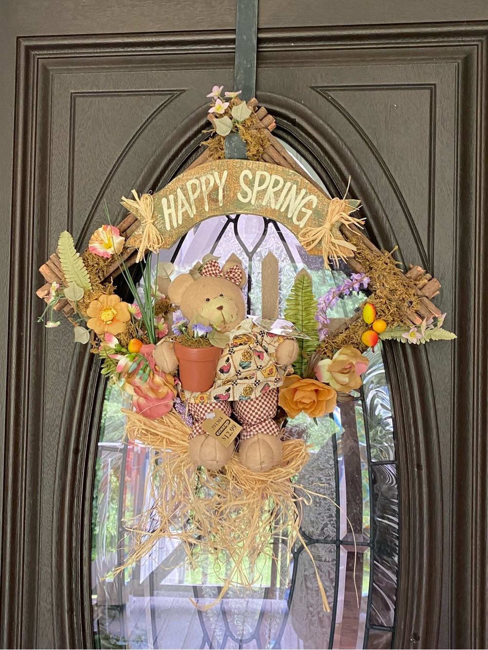 Happy Spring Bear Wreath - Floral Easter Door Decor